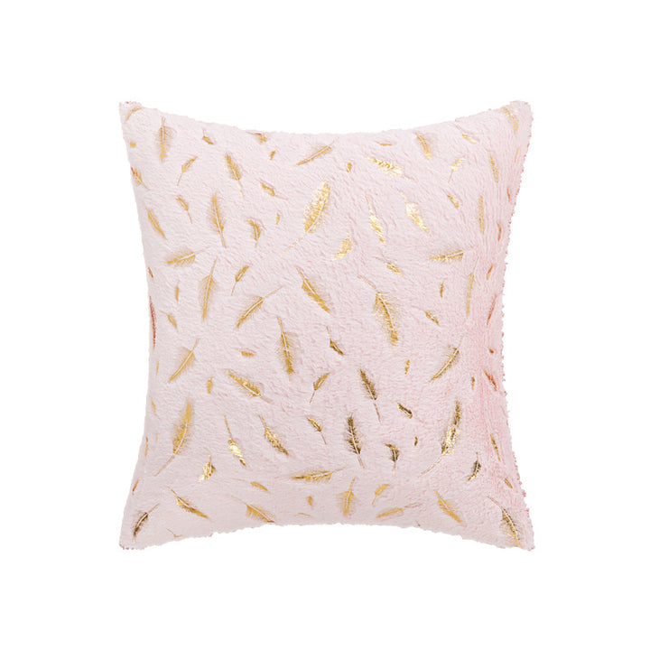Square Plush Decorative Cushion with Metallic Feather Accent and Removable Cover