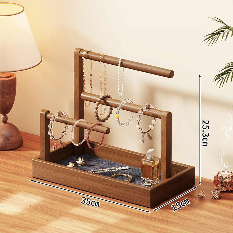Multi Level Wooden Jewelry Display and Organizer Stand with Felt Lined Tray