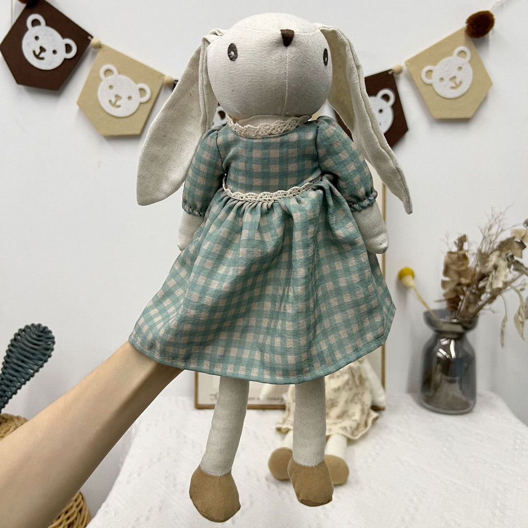 Linen Polka-Dot Pajama Comfort Bunny Doll with Long Floppy Ears
