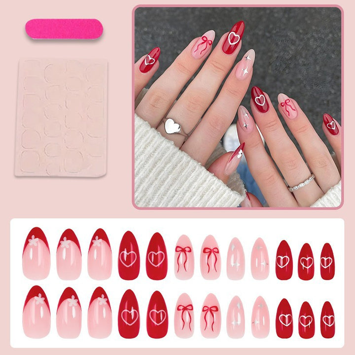 Artificial nail set with romantic hearts and bows Kalsten