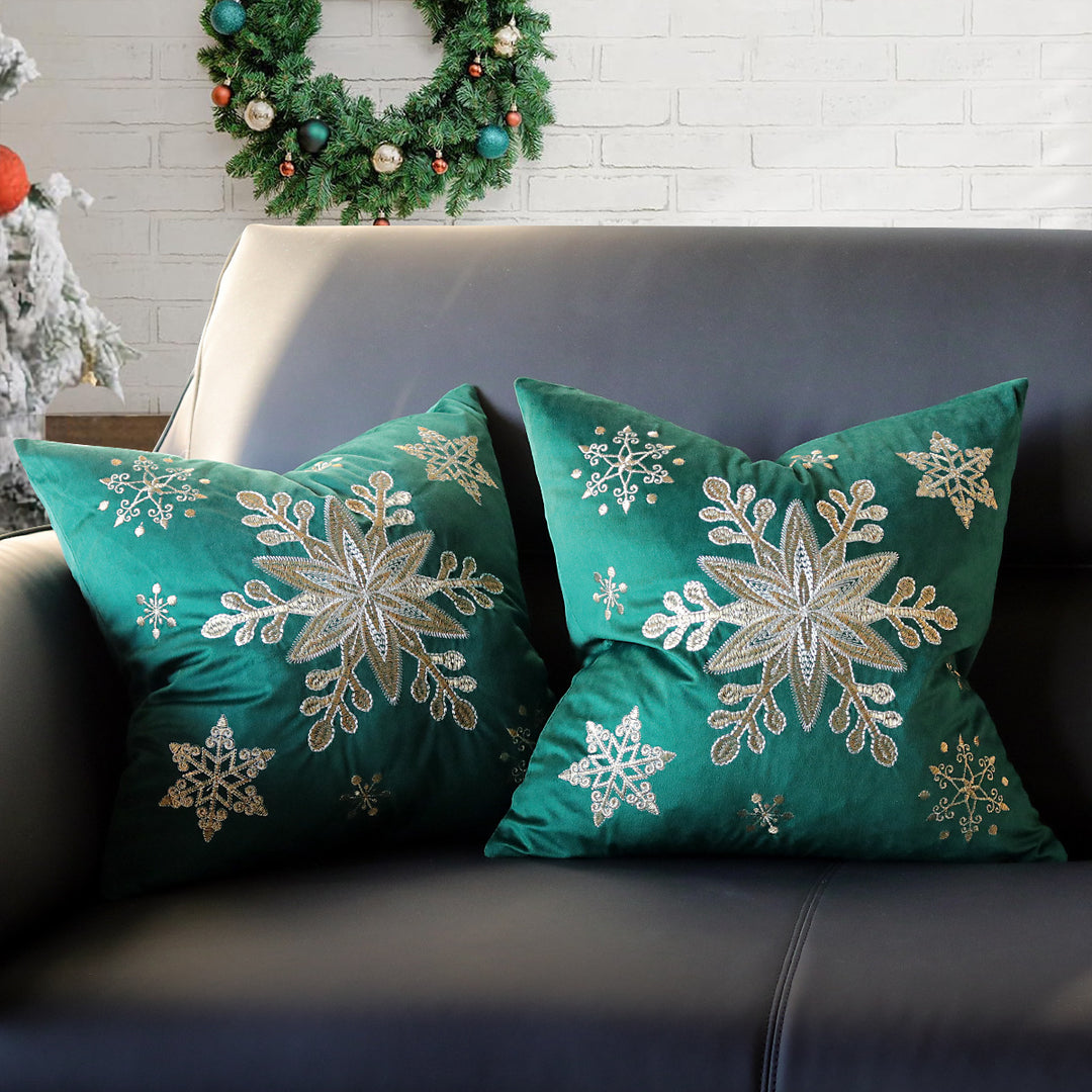 Velvet Embroidered Festive Accent Pillow Cover with Metallic Script