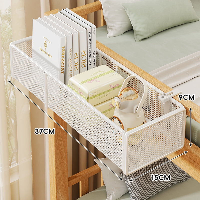 Clamp-On Mesh Bedside Rail Organizer Shelf with Multi Hooks