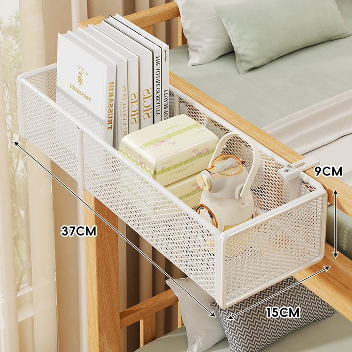 Clamp-On Mesh Bedside Rail Organizer Shelf with Multi Hooks