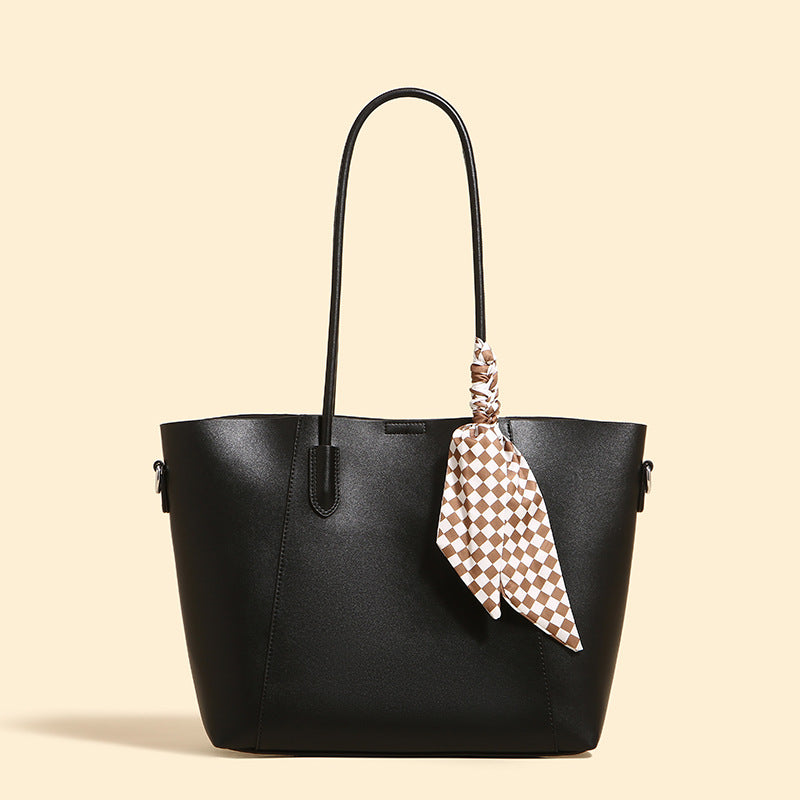 Elegant Leather Tote Bag with Scarf Detail