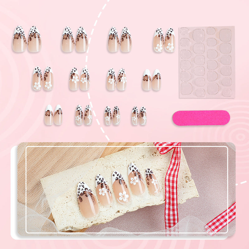 Elegant Leopard and Floral Design Press-On Nails