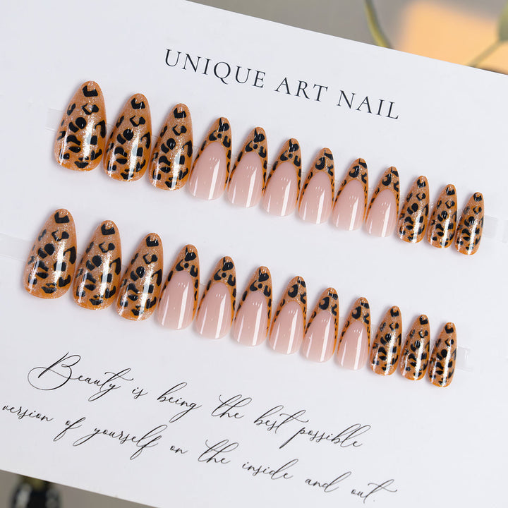 Artistic Stiletto Press-On Nails with Leopard Design