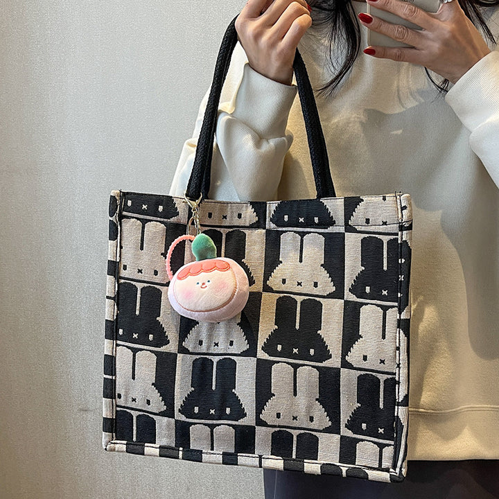 Cute Rabbit Print Canvas Tote Bag