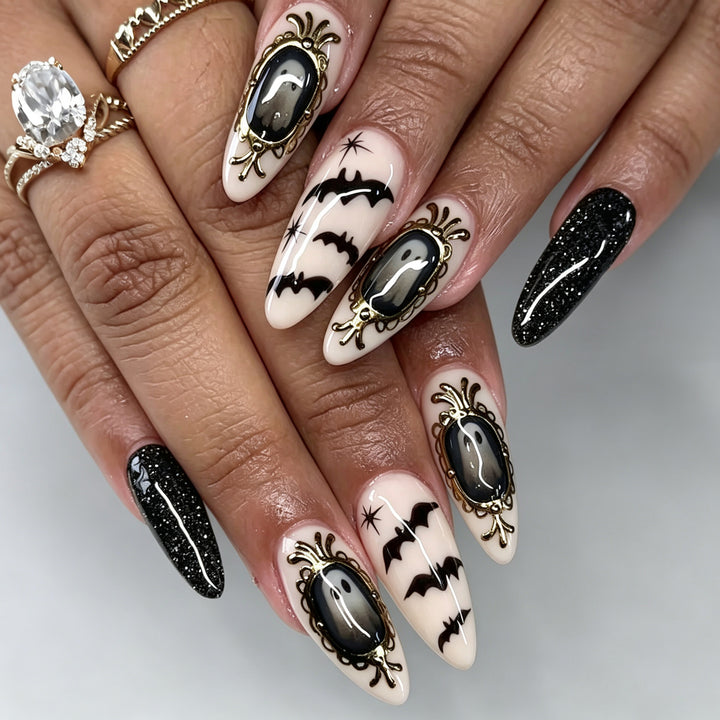 Artistic Halloween-Themed Press-On Nails