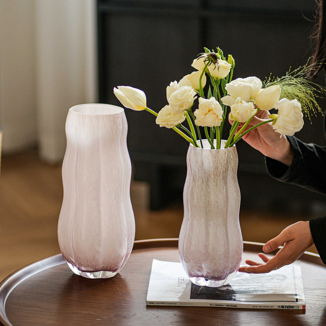 Handblown Textured Decorative Glass Vase with Organic Curved Silhouette Kalsten