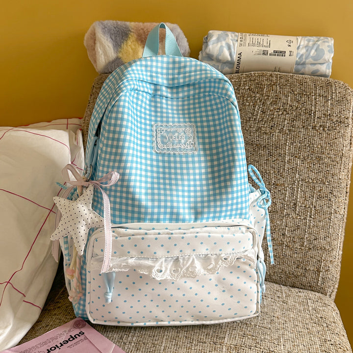 Charming Gingham Print School Backpack Kalsten