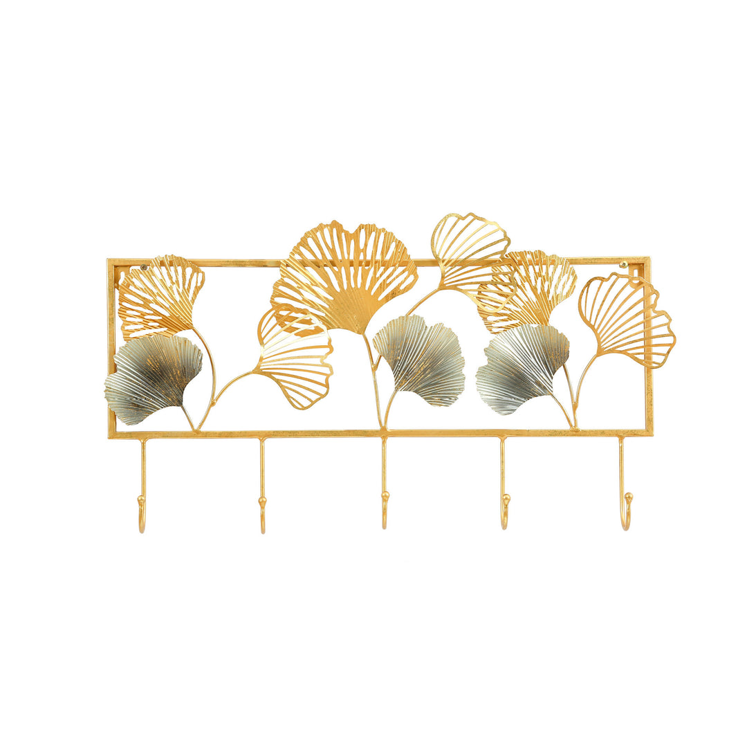 Decorative Metal Wall Hook Rack with Ginkgo Leaf Design Kalsten