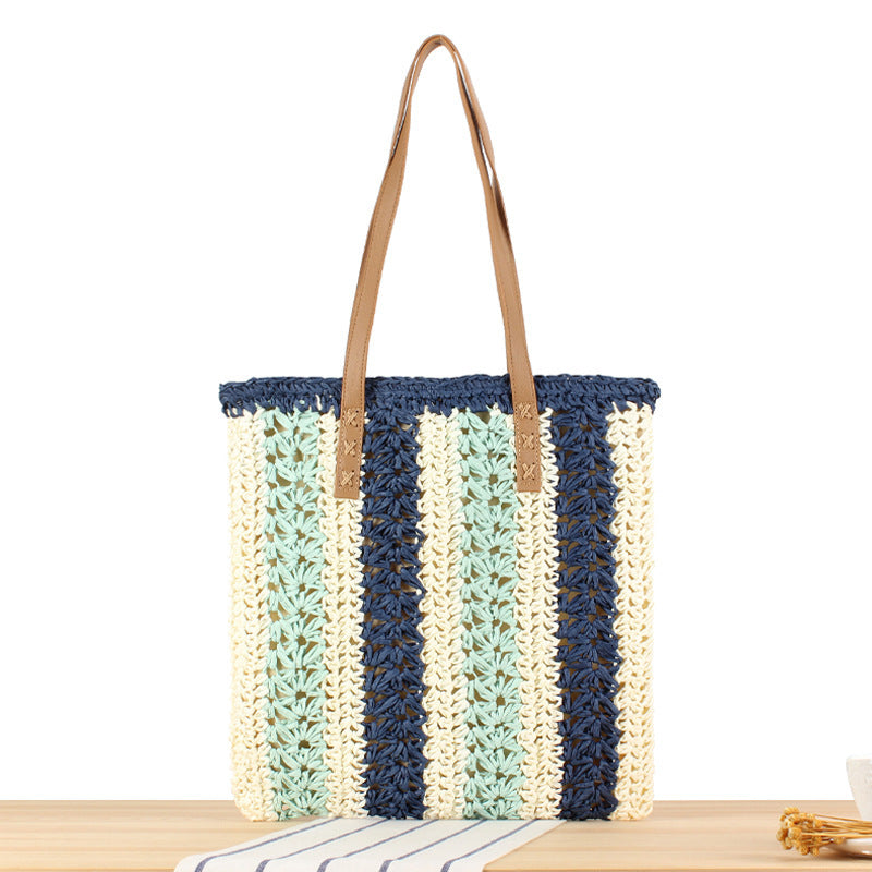 Braided Natural Material Beach Bag with Sturdy Leather Handles Kalsten