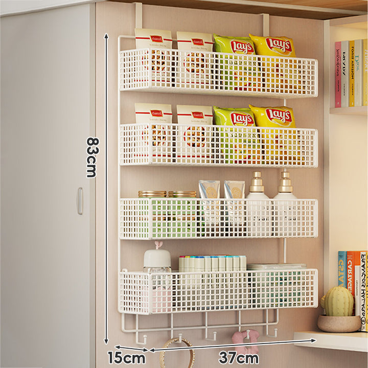 Wall-Mounted Grid Mesh Stacked Tiered Pantry and Bathroom Storage Baskets