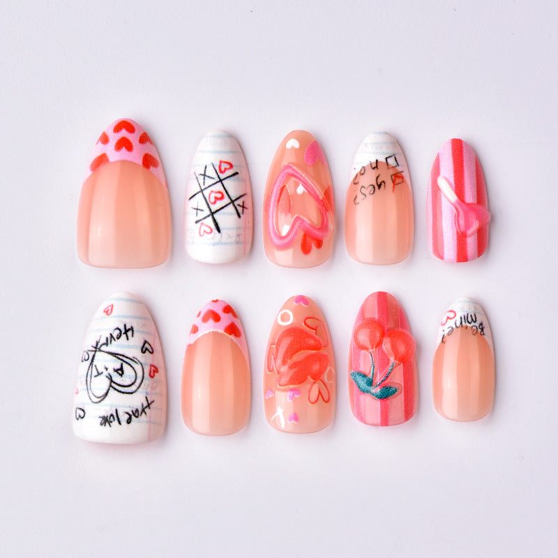 Artistic Heart and Kiss-Themed Press-On Nail Art Set