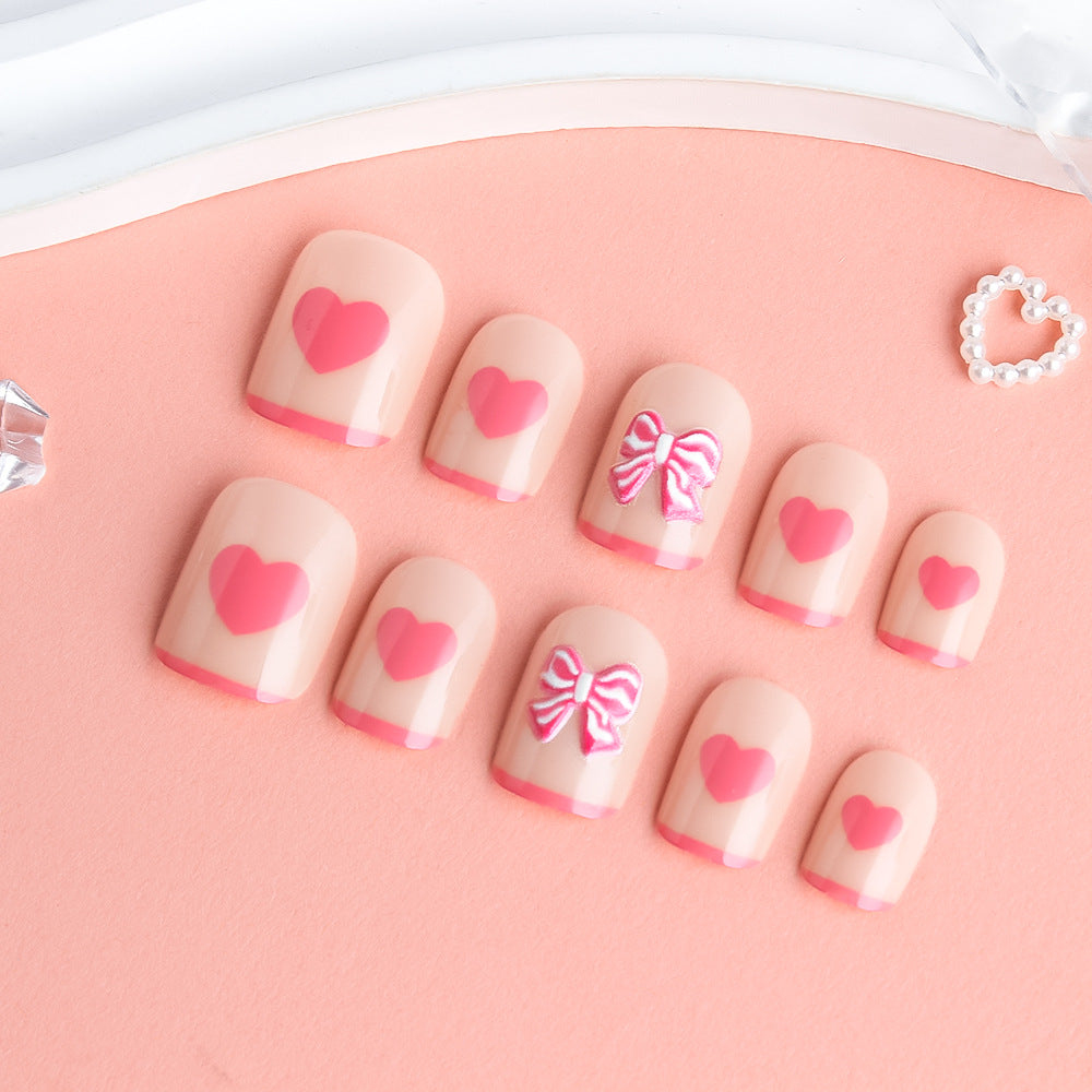 Heart and Bow-Embellished Press-On Nail Art Kalsten