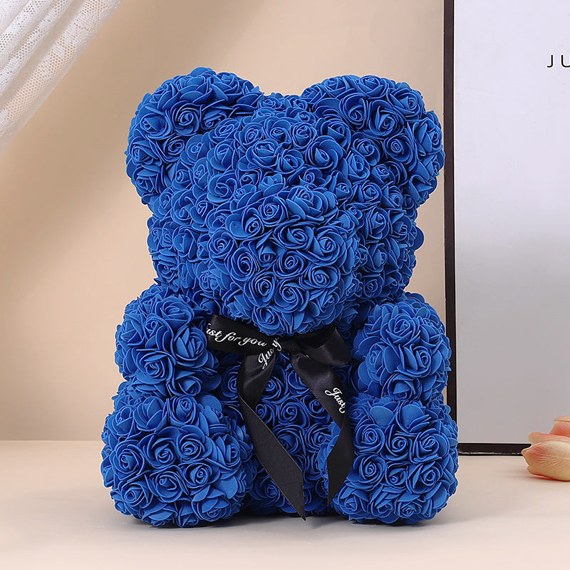 Foam Rose Teddy Bear Gift Sculpture With Satin Ribbon Bow