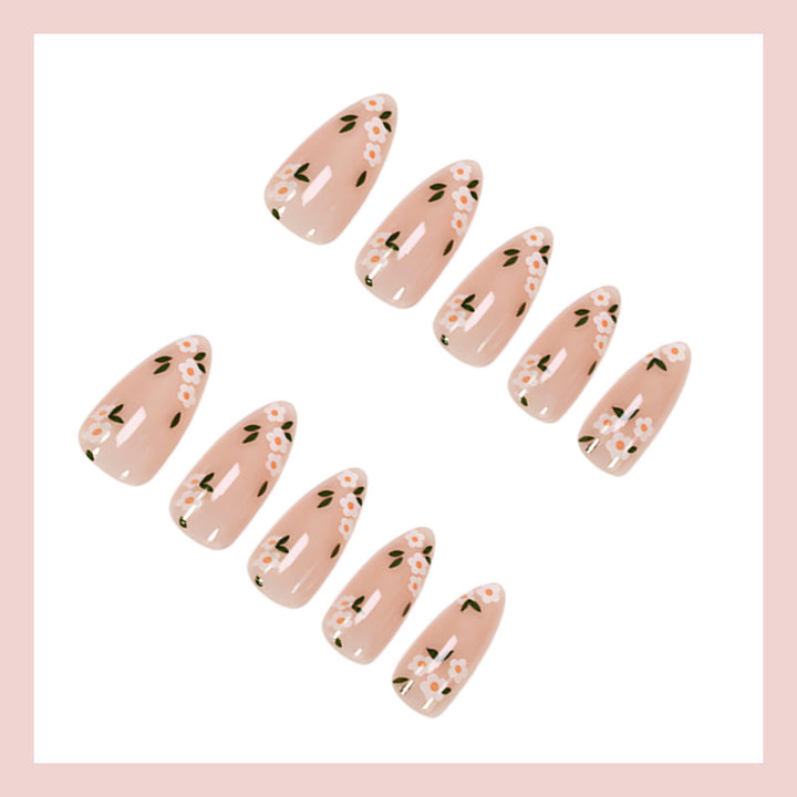 Acrylic nail set with romantic floral designs Kalsten