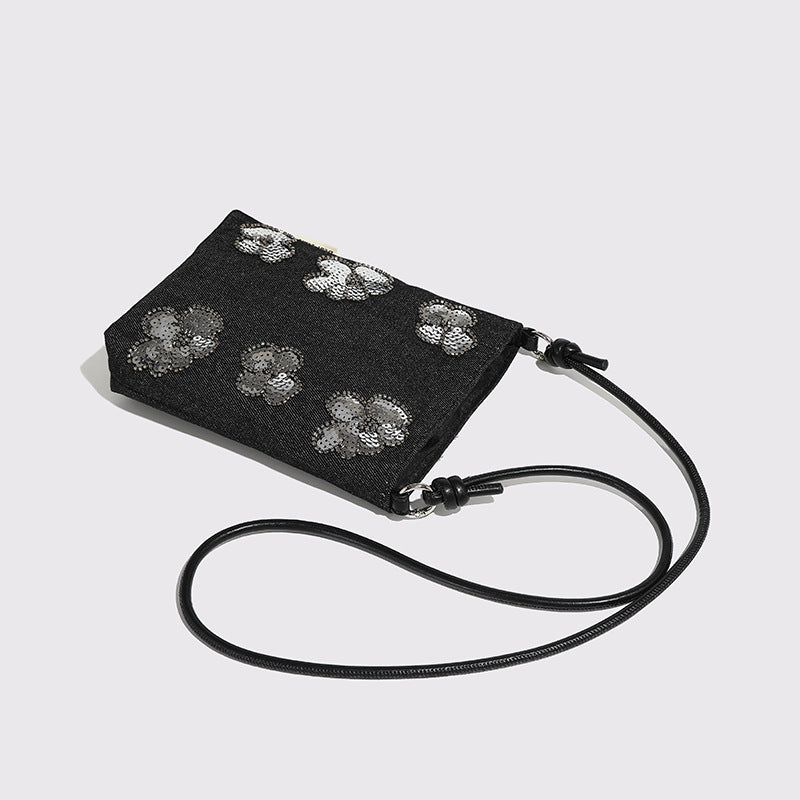 Decorative Denim Crossbody Clutch