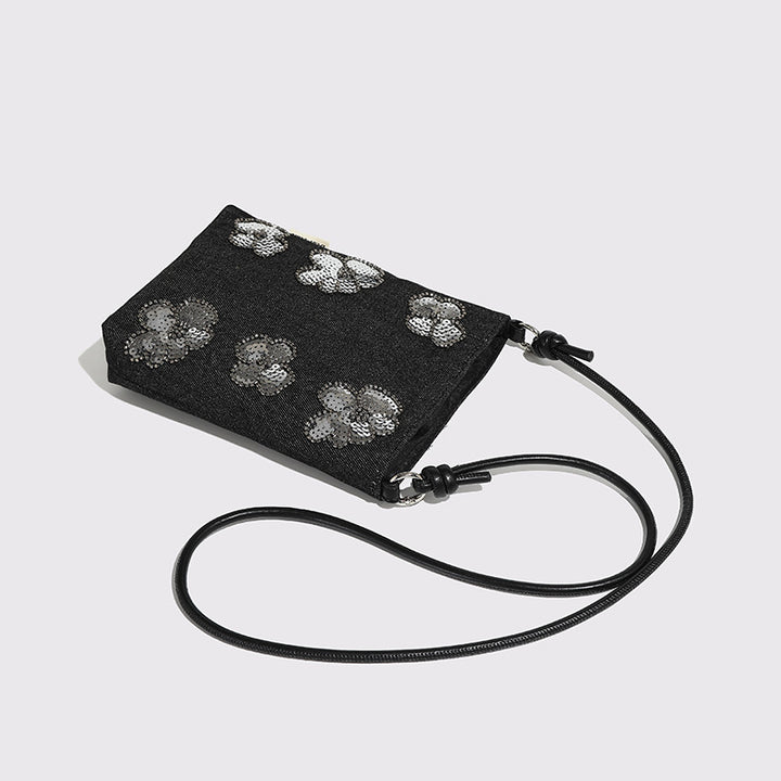 Decorative Denim Crossbody Clutch