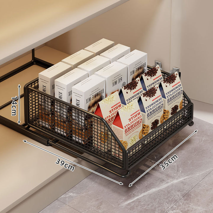 Slide-Out Mesh Pantry Drawer with Soft-Close Rails and Ventilated Sides