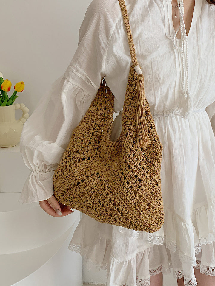 Hand-knotted shoulder bag with tassels and spacious interior Kalsten