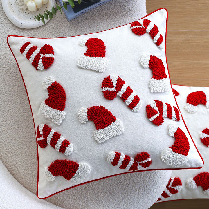 Square cushion cover with hand-tufted candy appliqués made of cotton-linen blend Kalsten
