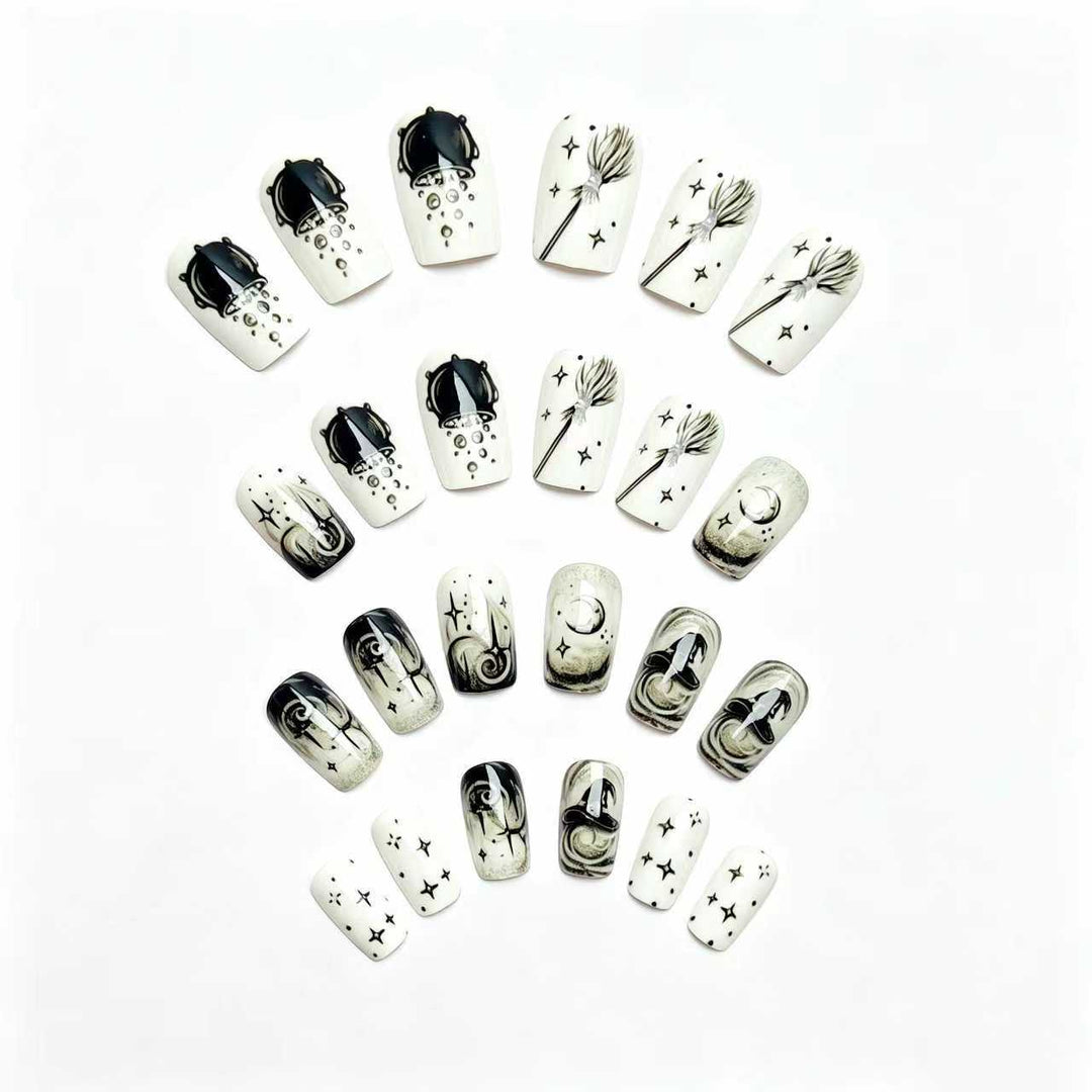Creative acrylic nails with witch motifs Kalsten