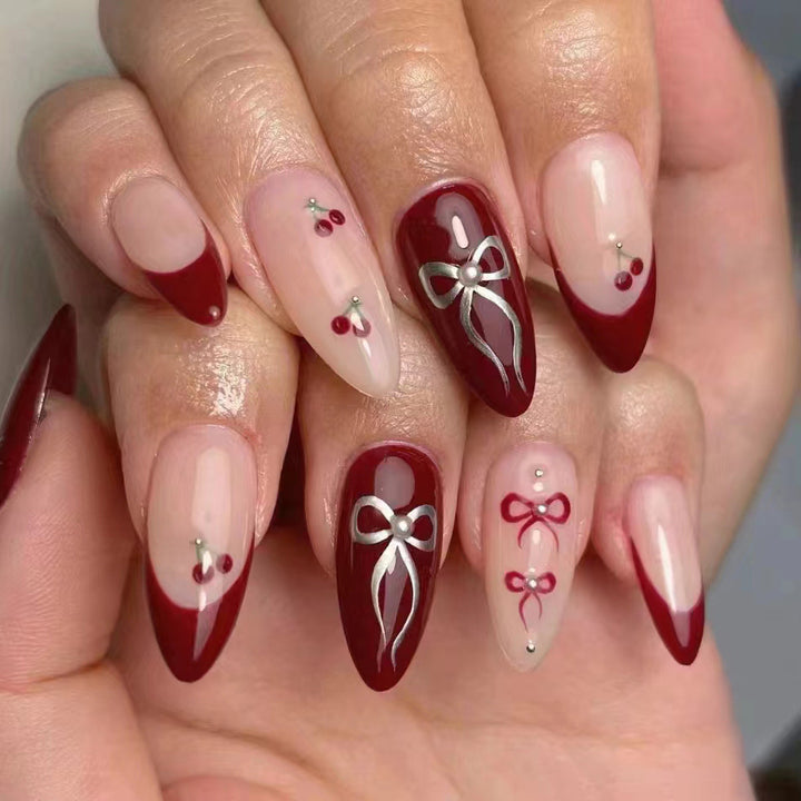 Elegant Bow and Cherry Design Nail Art Kit