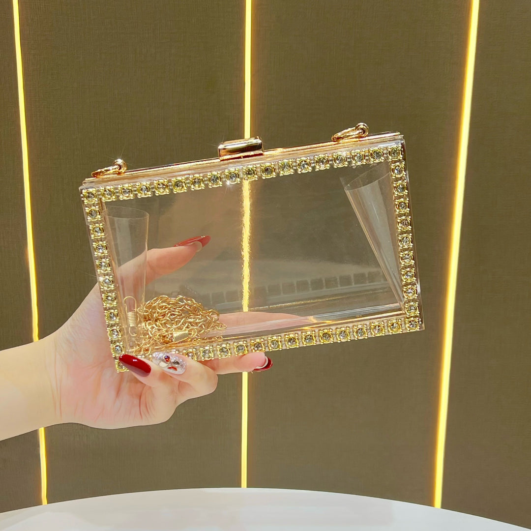 Crystal-Accented Clear Evening Clutch