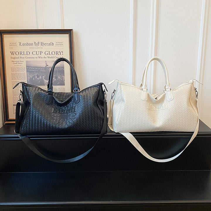 Woven Leather Weekend Duffel Bag Kalsten