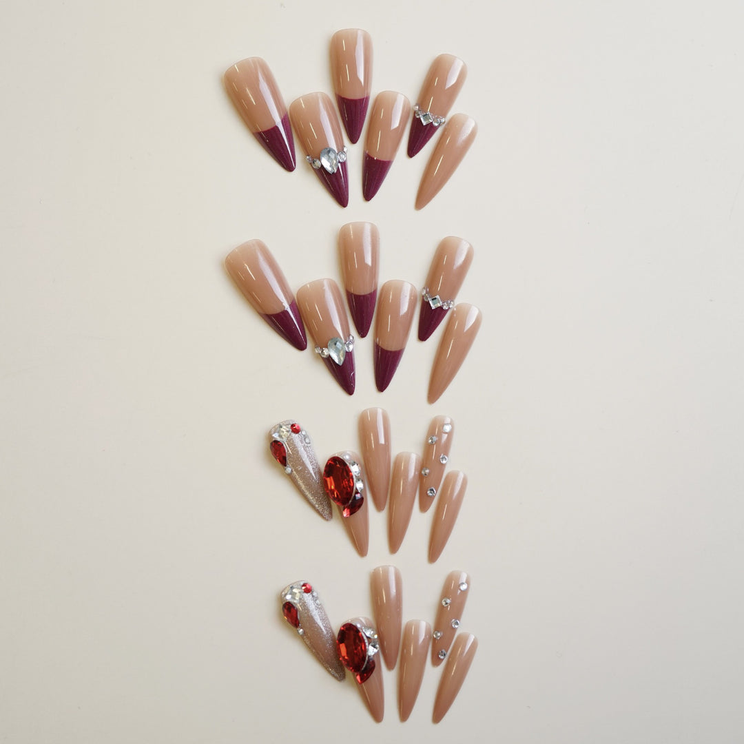 Decorative Stiletto Press-On Nail Set with Rhinestone Accents