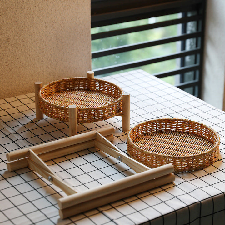 Handwoven Decorative Tabletop Basket with Wooden Legs Kalsten