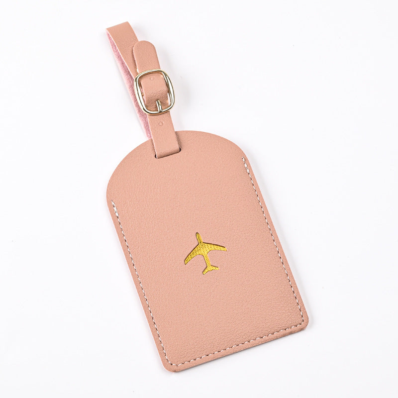 premium leather luggage tag with adjustable buckle strap and embossed airplane Kalsten