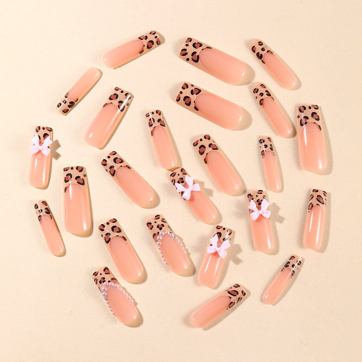 Exquisite Long Nail Art Set with Bow Accents Kalsten