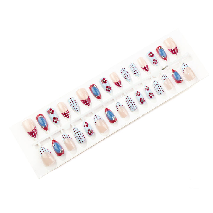 Elegant Press-On Nail Art Set with Floral and Polka Dot Design Kalsten