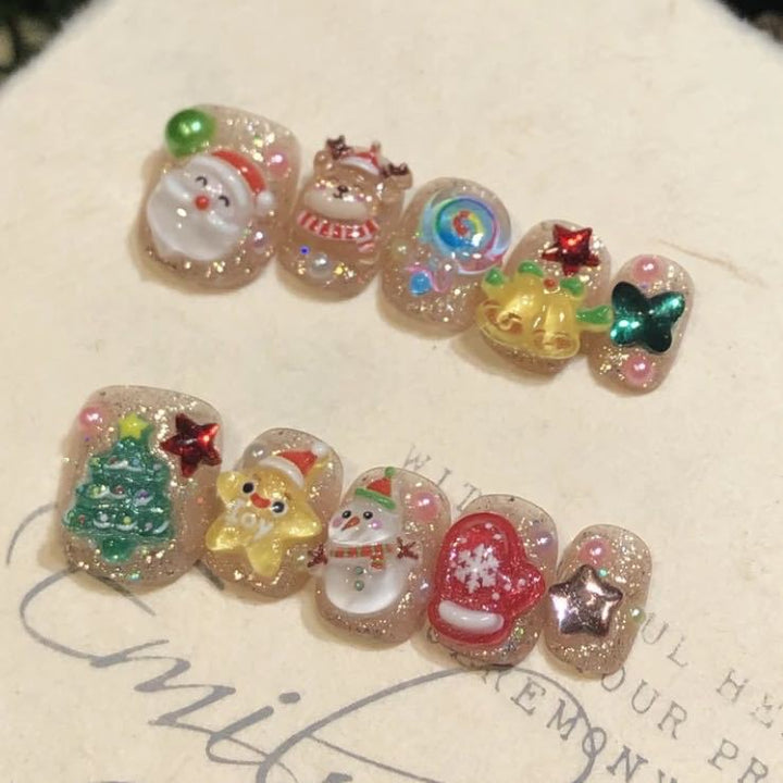 Festive Character-Themed Press-On Nail Art Set Kalsten