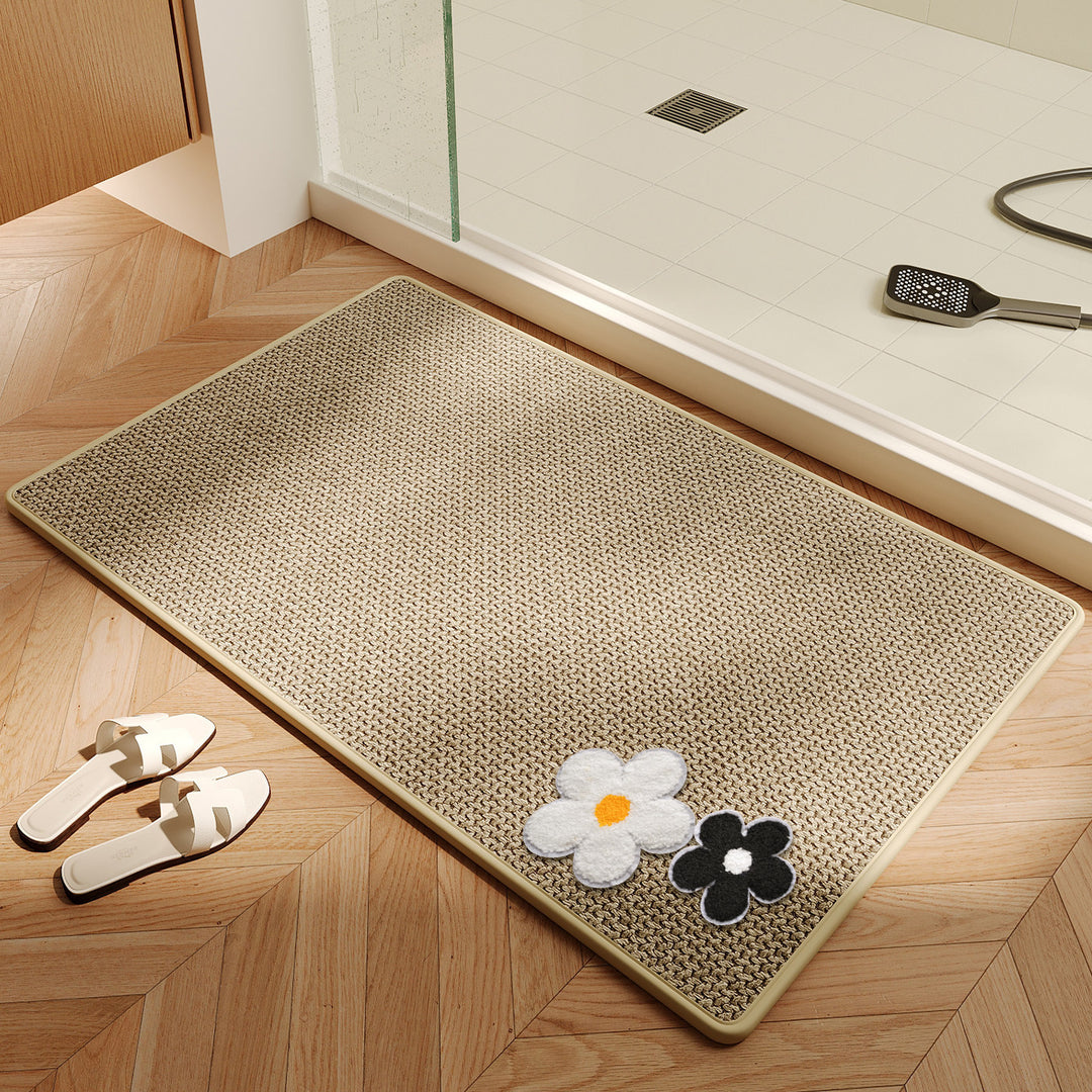 Plush Floral Embroidered Bath Mat