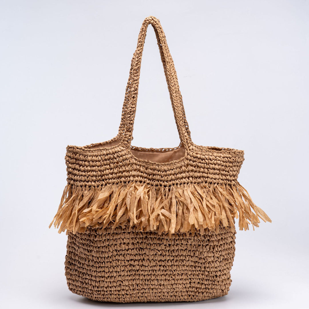 Straw bag with fringes and modern details Kalsten