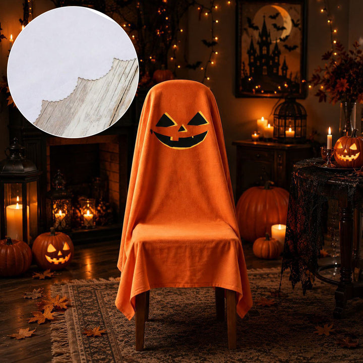 Halloween Chair Cover made of Cotton with Spooky Face and Zigzag Hem