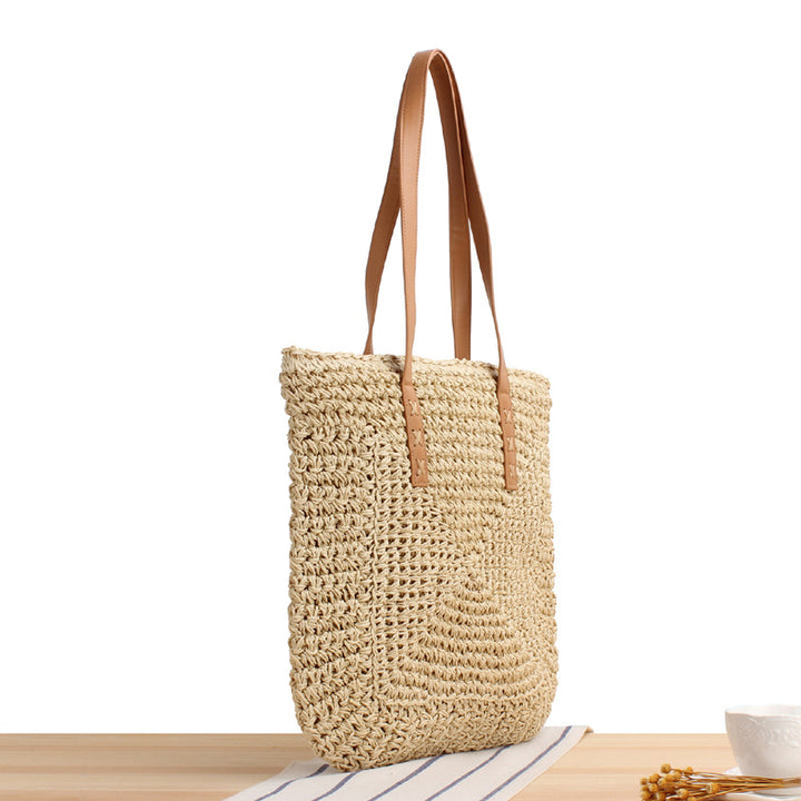 Handbag Made of Braided Natural Material with Soft Leather Handles Kalsten