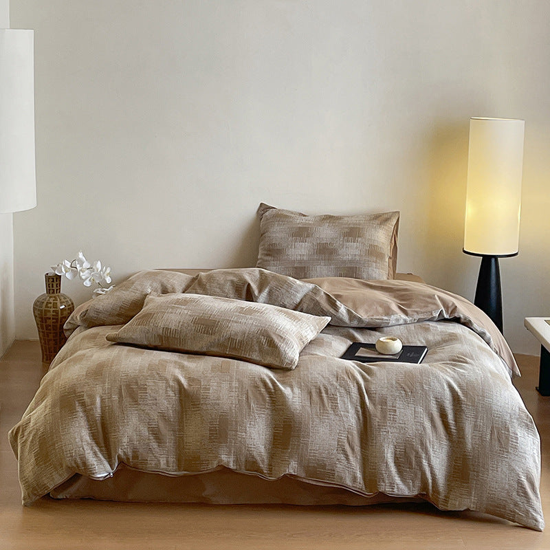 Luxurious cotton bedding set with abstract floral print and reversible function