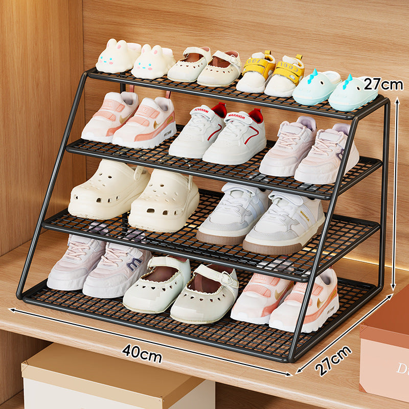 Four-Tier Mesh Desktop Shoe Organizer Rack with Angled Frame