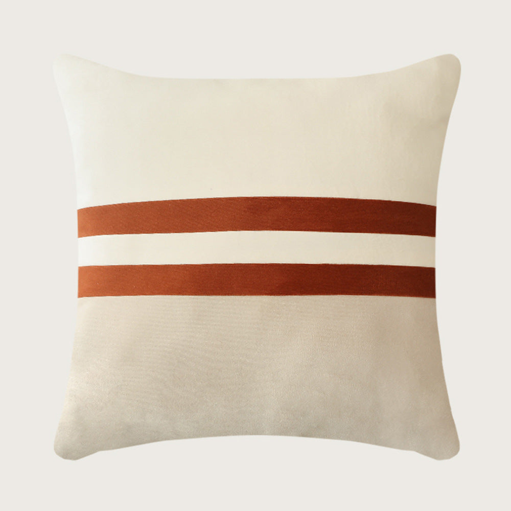 Square velvet decorative cushion with contrasting stripes and hidden zipper