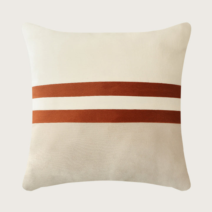 Square velvet decorative cushion with contrasting stripes and hidden zipper