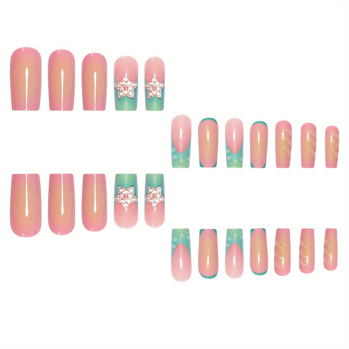 Artistic Ombre Press-On Nails with Gemstone Accents Kalsten