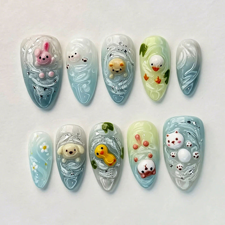Whimsical Animal-Themed Press-On Nail Art Set