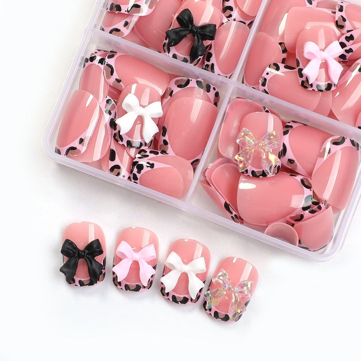 Acrylic nail set with colorful bows and leopard patterns Kalsten