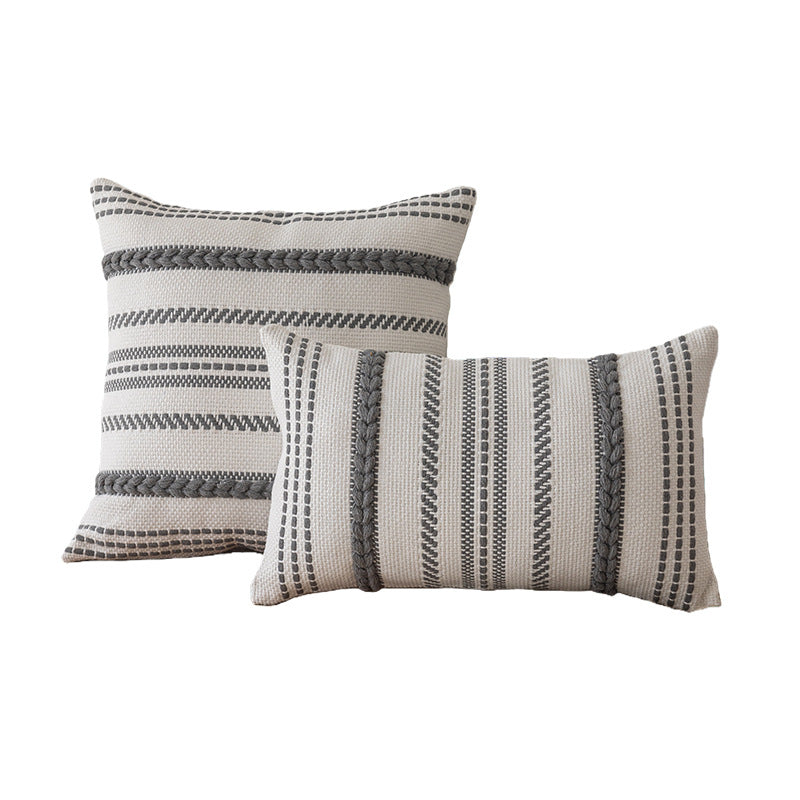 Handwoven Cotton Striped Boho Decorative Pillow Cover Set with Braided Accent