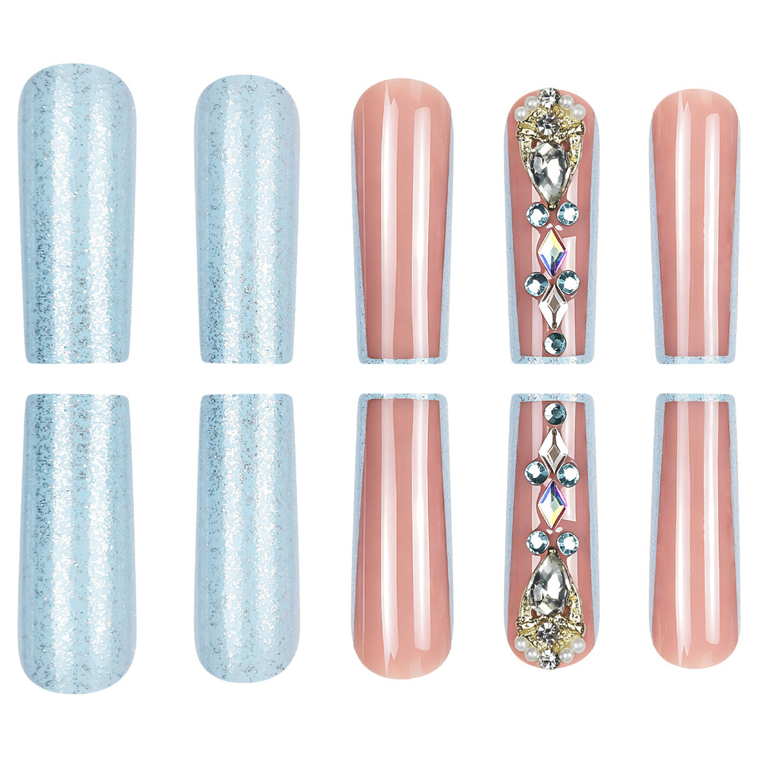 Decorative Long Press-On Nails with Gem Accents Kalsten