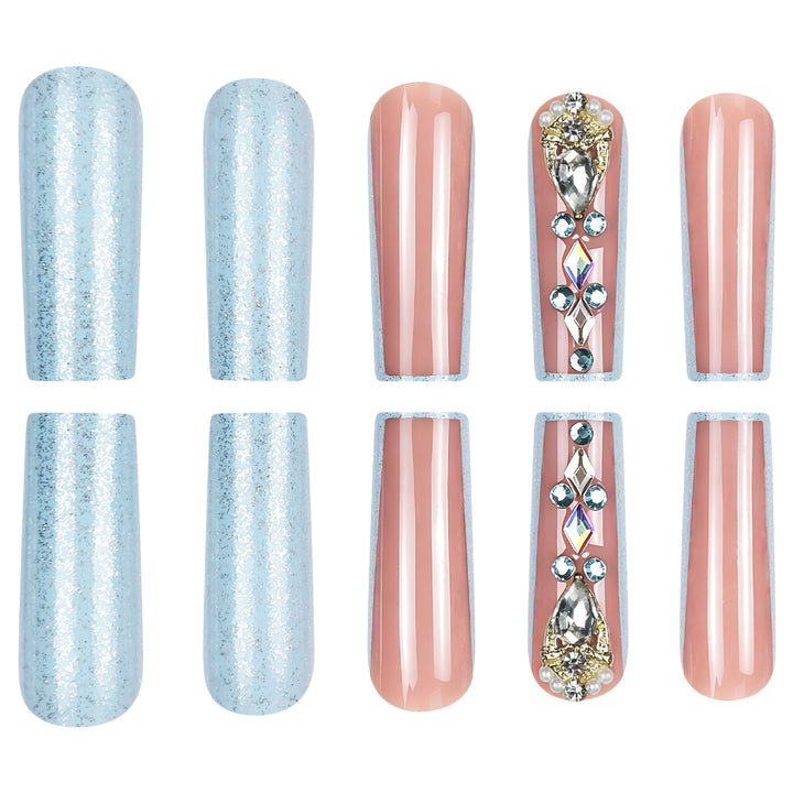 Decorative Long Press-On Nails with Gem Accents Kalsten